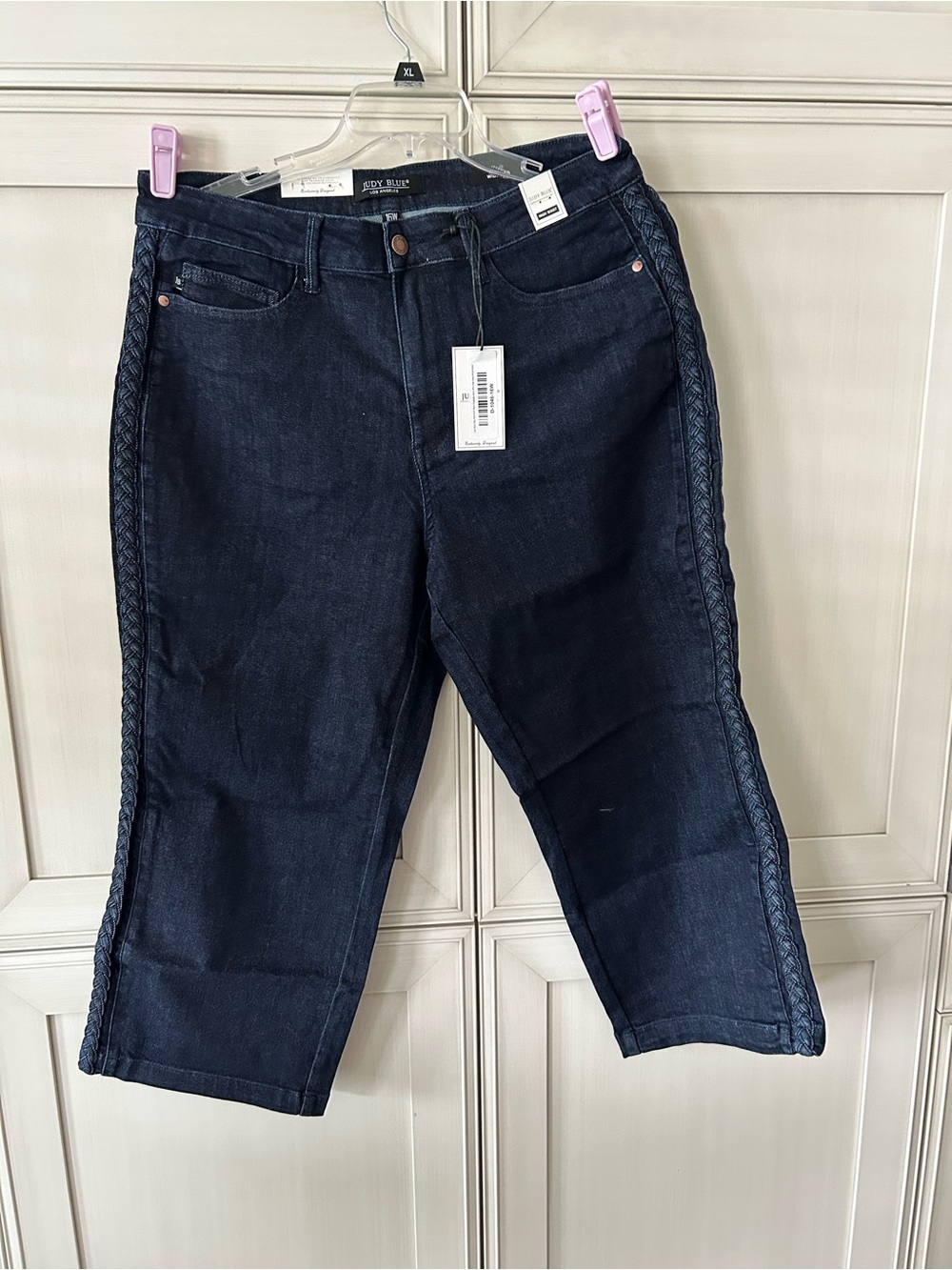 Judy Blue Dark Blue Cropped Jeans with Braided Side Trim